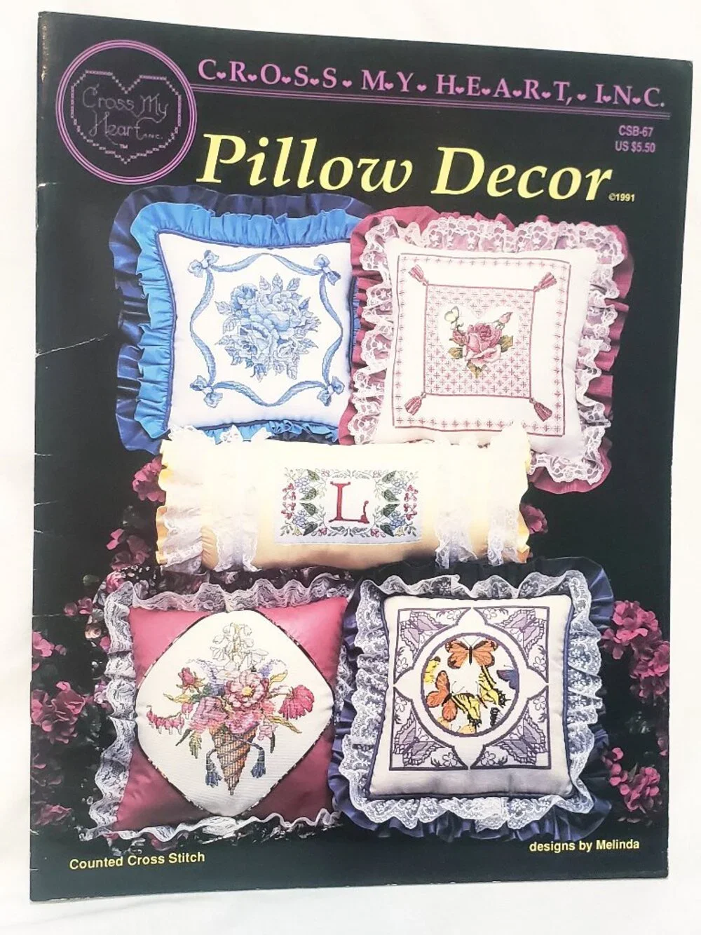 Pillow Decor Cross Stitch Pattern Leaflet CSB67 Cross My Heart 1991 Butterfly